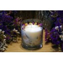 Laureta Candles dabīga rapšu vaska svece ar augiem stikla glāzītē un citronzāles ēterisko eļļu